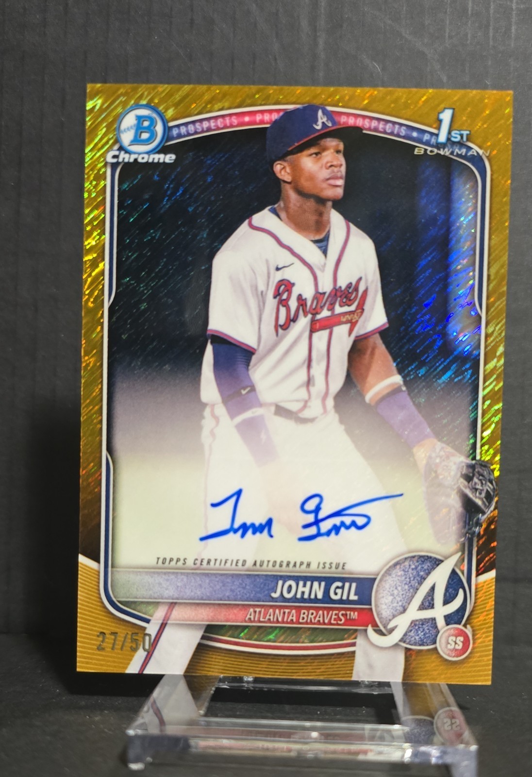 2025 Bowman Chrome - Autographs John Gil #CPA-JG Gold Shimmer 27/50 1st Bowman