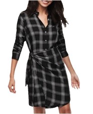 UNTUCKit Women's SIZE 8 Tessa Wrap Shirt Dress Black White Plaid Flannel