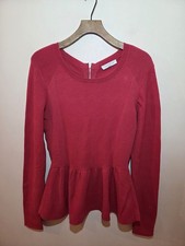 Sandro Paris Red Textured Knit Peplum Top Size 2  Long Sleeve Zipper
