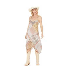 WILD MOSS Handy Hem Slip Dress Ivory Patchwork Lace Trim Spaghetti Strap Midi S