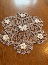 Brad New Hand Crocheted Flowers And Butterfly Doily