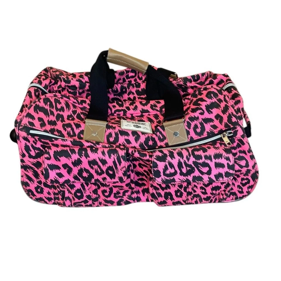 Bolso de viaje Victoria's Secret Love rosa leopardo con ruedas bolsa de viaje Y2K Foto 3 de 4