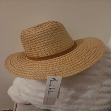 Women's NWT Nicole Miller Straw Hat One Size Beige Brown