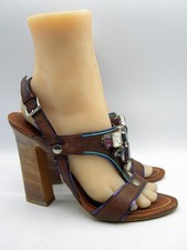 MIU MIU Brown Leather Crystal Embellished High Heels Slingback SANDALS EU 40