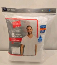Hanes Ultimate Tagless V-Neck Moisture Wicking Undershirts 2XL 6-Pack White