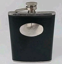Hip Flask 7 oz Faux Black Leather Stainless Steel Whiskey Flask Monogram A