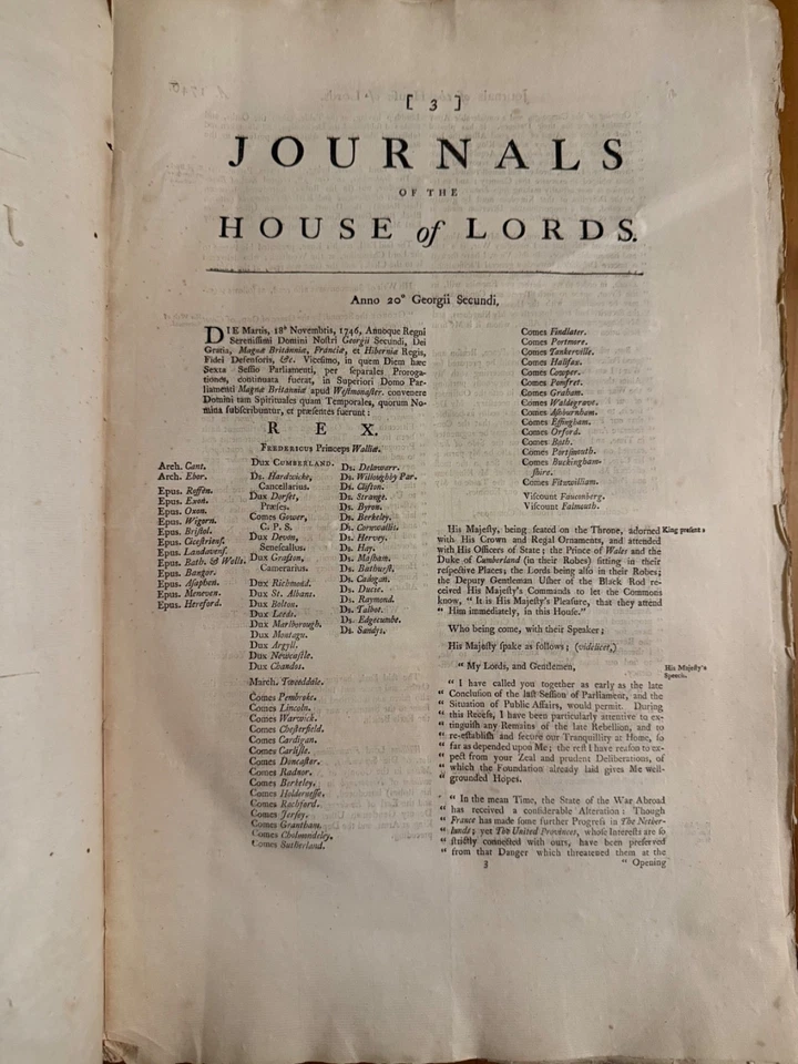 1746 Journals of the House of Lords Vol. XXVII - Unbound Large Folio, Antique - Image 2 of 4