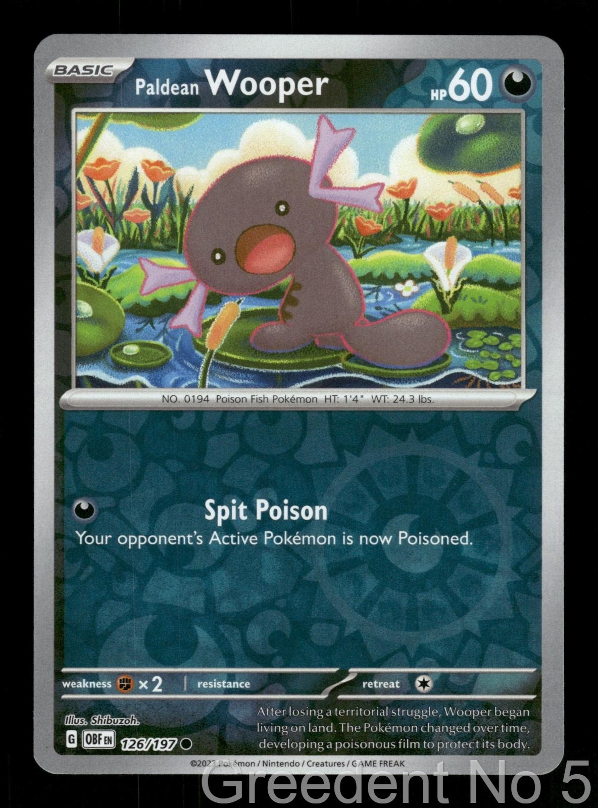 Paldean Wooper 126/197 Common Obsidian Flames Pokemon Reverse Holo Near Mint