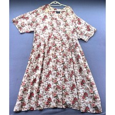Vintage Basics Woman California Dress Floral Button Front Midi 90s Cottagecore