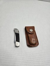 Vintage Sharp 400 Wood Hunter Lock-back Pocket Knife Stainless Leather Sheath