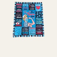 Best Nurse Ever Fleece Throw Blanket Patchwork Print Quotes Gift EUC Multicolor