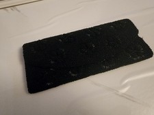 Vintage Black Floral Beaded Clutch, Snap Closure, Gold Hardware, Rectangle