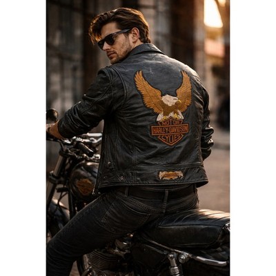 Vintage 70s Harley Davidson Patched Leather Moto Jacket Eagle