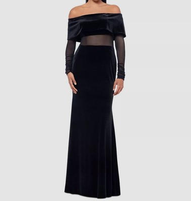 Betsy & Adam Women's Velvet and Mesh Off-The-Shoulder Gown - Black - Size 2