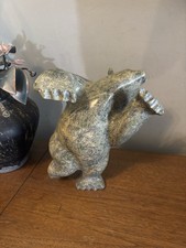 Inuit Native carved serpentine Stone Signed DANCING BEAR, 9.5 tall, BOOKU NR