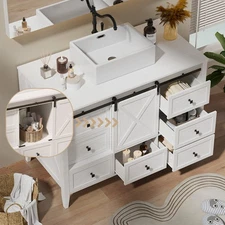 48-inch Bathroom Vanity with Sink Ceramic Freestanding Cabinet Sliding Barn Door