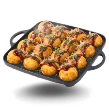 Takoyaki Pan 16 Hole Nonstick Japanese Grill – Cast Aluminum Octopus Ball Mak...