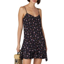 Thakoon Black Floral Mini Slip Dress SIZE 2 Grunge Drop Waist Day Designer $300
