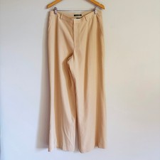 Lauren Ralph Lauren Silk Wide Leg Trousers Soft Tan Size 12 Quiet Luxury NWT