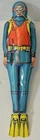 Vintage J. Chein Tin Wind-Up Toy Mechanical Skin Diver Frog Man Scuba 10”