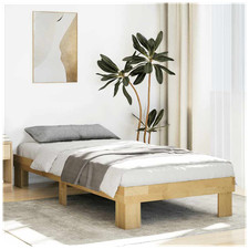 Bed frame Solid Oak Small Single 75x190cm Natural Oak Slatted Storage Eco Finish