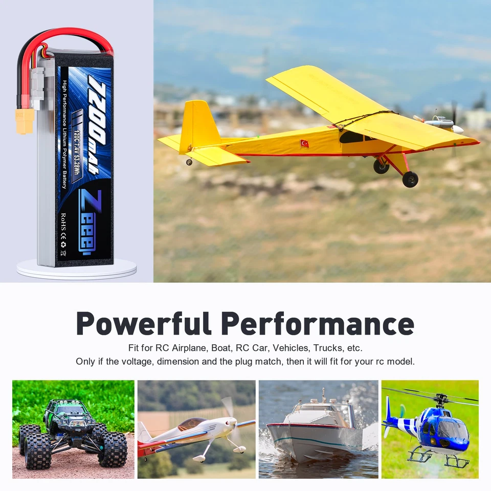 2x Zeee 2S 7.4V Lipo Akkus 120C 7200mAh XT60 für RC Tank Helicopter RC Flugzeug - Bild 4 von 4