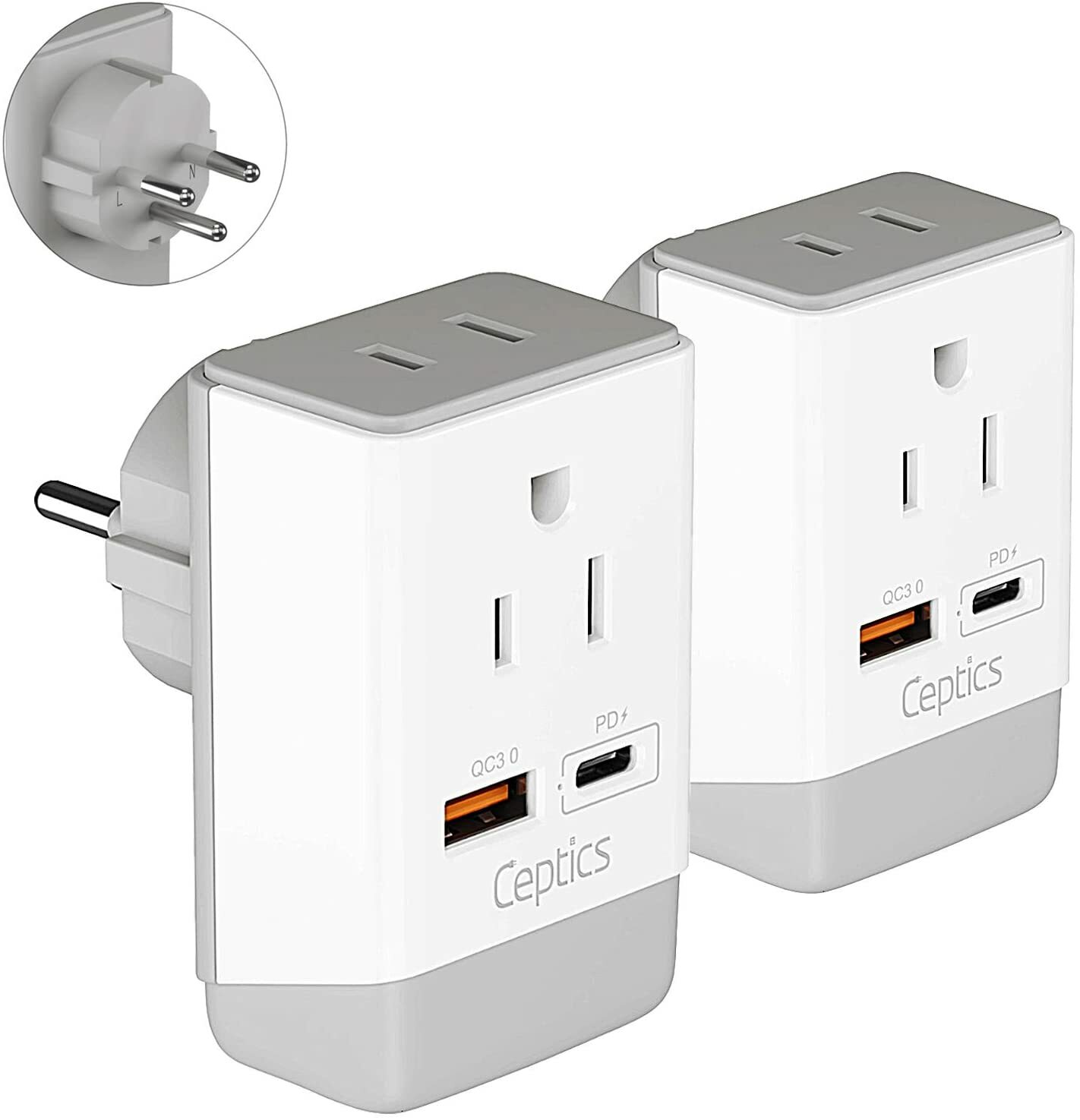 Qc 3.0 & Pd By Ceptics Safe Dual Usb & Usb-c - 2 Usa Soc...