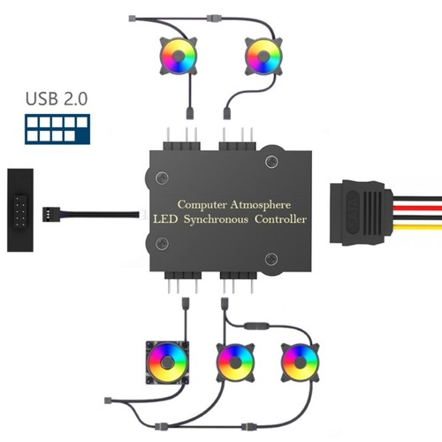 PC Lighting Setups, 4Port ARGB Controller Hub,4Port 5V ARGB Fan LED Controller - Photo 3/8