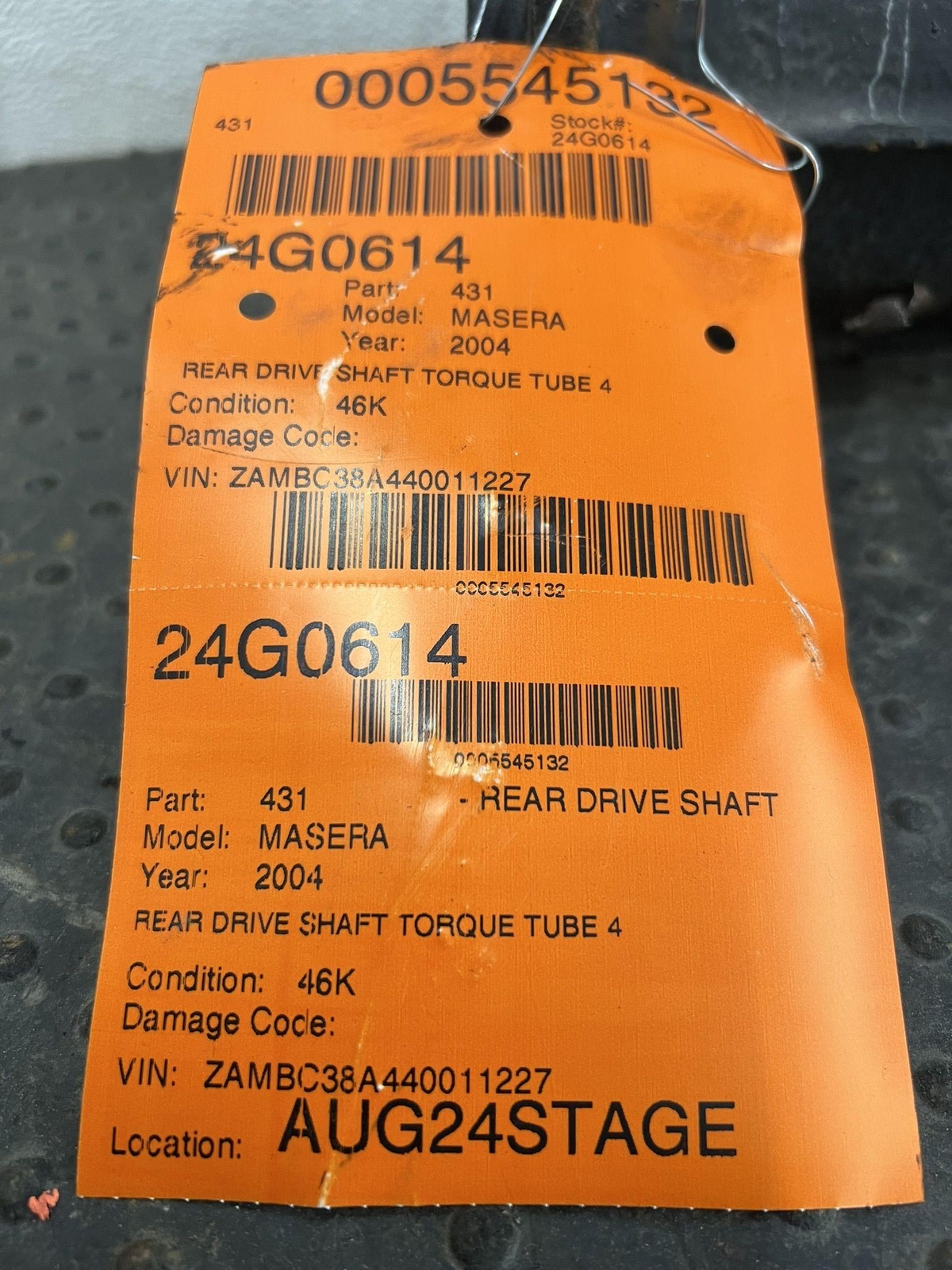 2004 MASERATI COUPE GT 4.2 REAR DRIVE SHAFT TORQUE TUBE