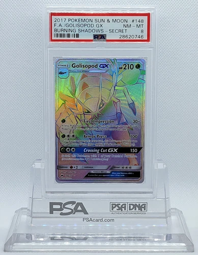 Pokemon BURNING SHADOWS GOLISOPOD GX #148 SECRET RARE HOLO FOIL PSA 8 NM-MT #*