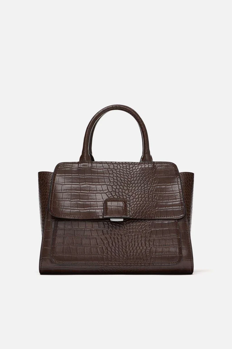 New Zara MIDI Brown Everyday Leather Tote Bag