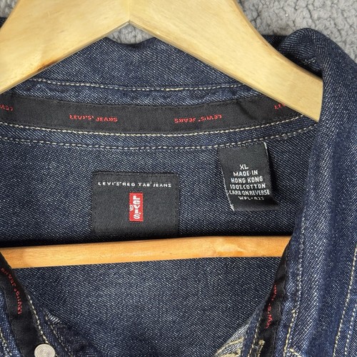 Camicia Levis uomo XL denim lavaggio scuro bottoni vintage fondo di magazzino anni 90 vestibilità ampia - Foto 9 di 16