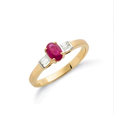 9ct Yellow Gold Natural Ruby and Baguette Cut Diamond Ring, Sizes J to Q, (0425)