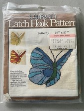 VTG Caron Printed Latch Hook Pattern Only Butterfly W/ 3 Color Options NOS 1978