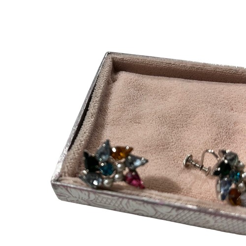 Vtg Signed B David Brooch & Clip-On Earrings AB Austrian Crystals Original Box - Picture 9 of 22