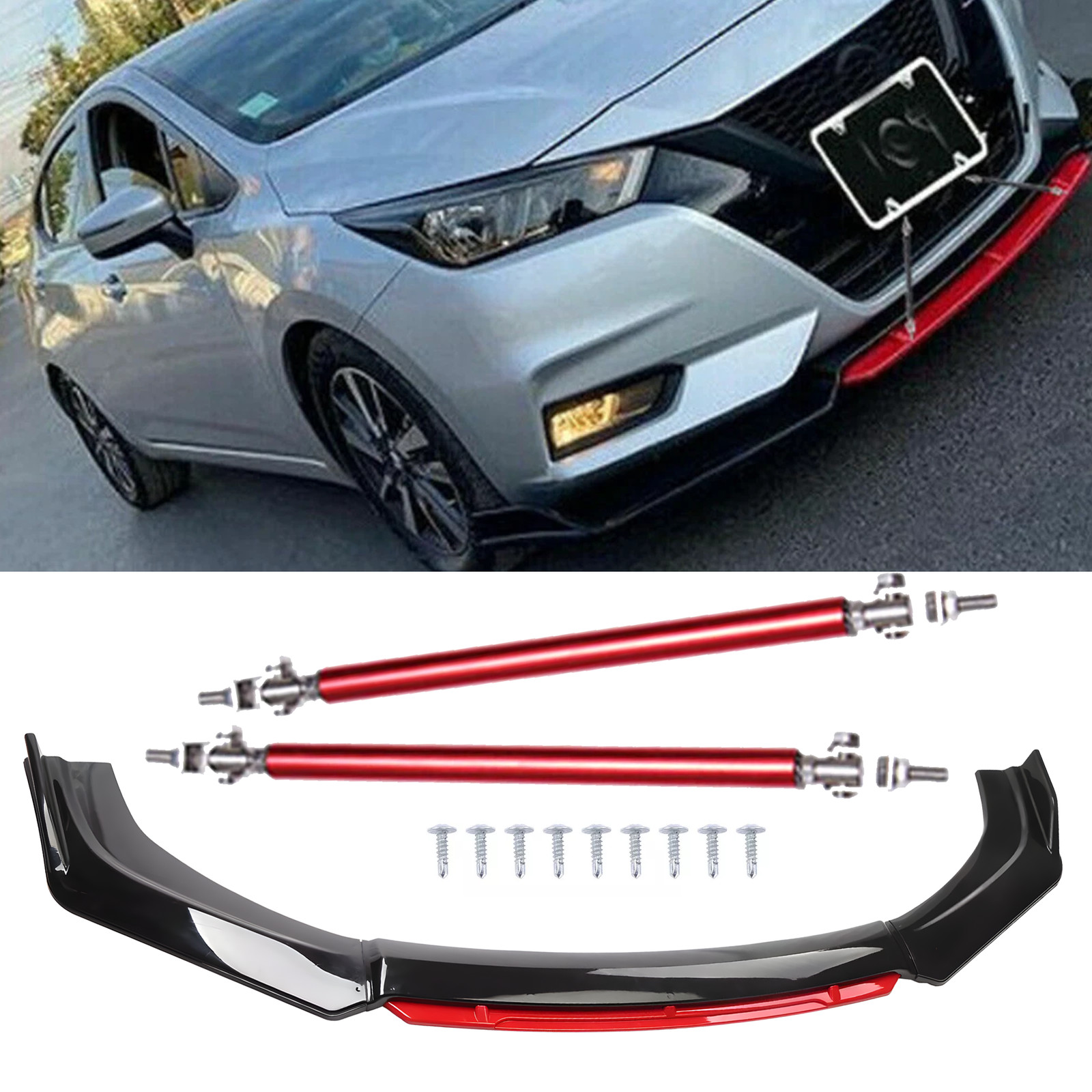Front Bumper Lip Red Layer Splitter Spoiler Black +Red For NISSAN VERSA 07-22