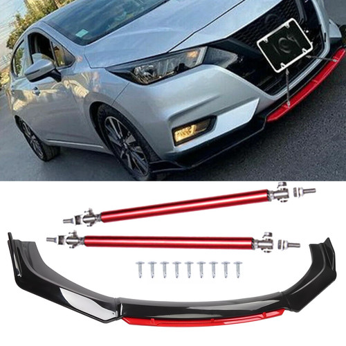 Front Bumper Lip Red Layer Splitter Spoiler Black +Red For NISSAN VERSA 07-22