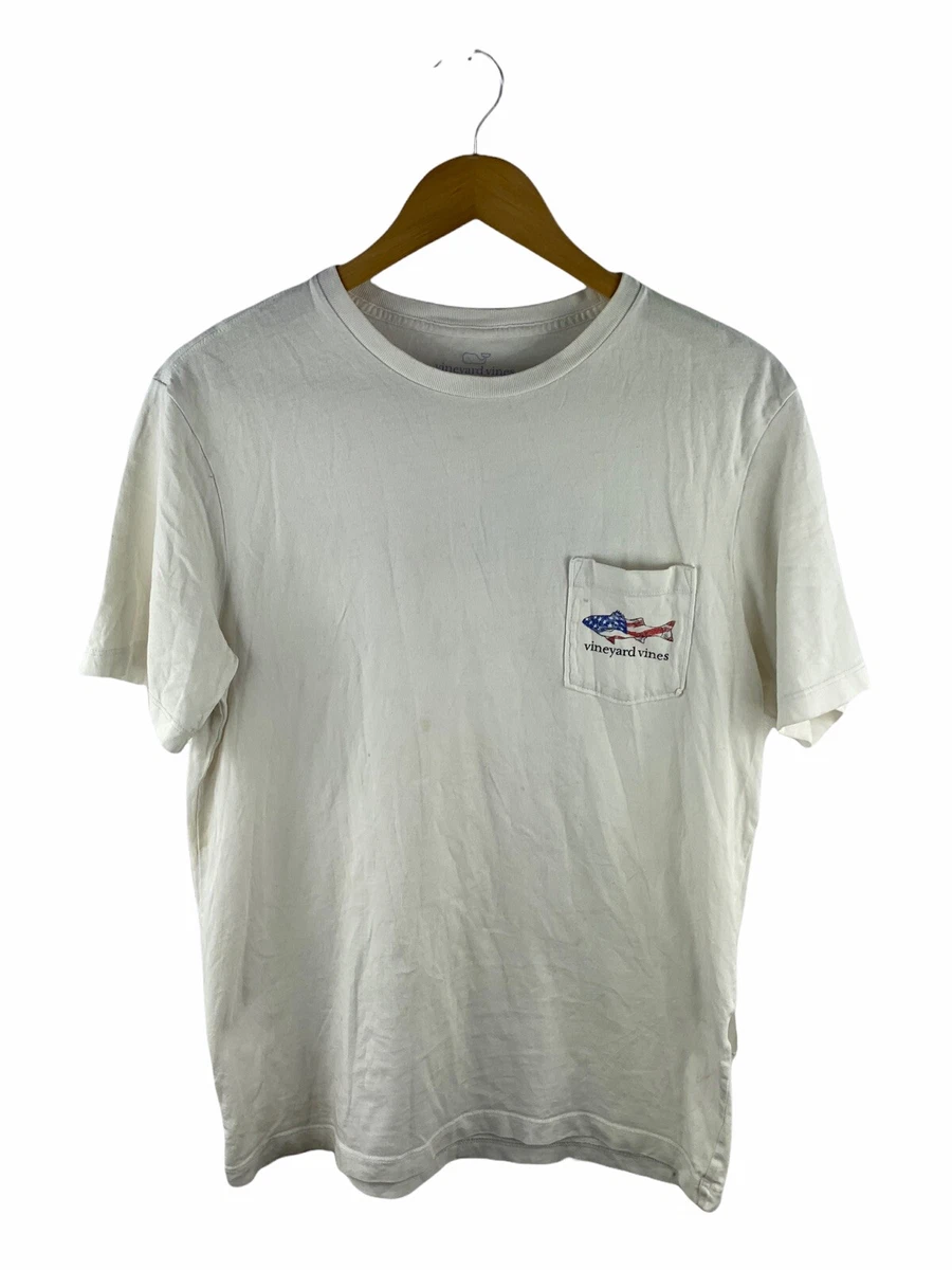 VINTAGE Vineyard Vines T Shirt Mens Size S White Short Sleeve Pocket USA  Fishing