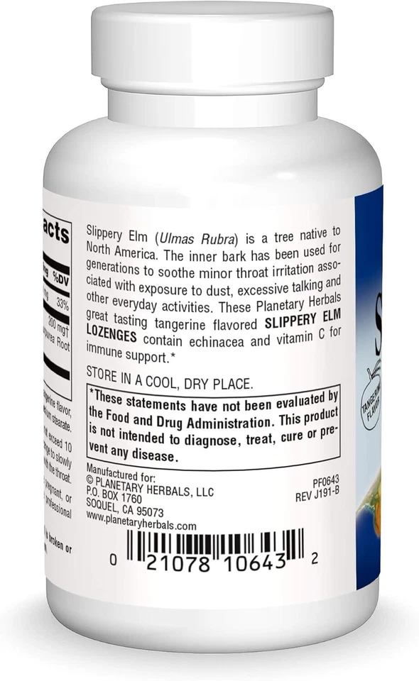 Pastillas de olmo resbaladizas Planetary Herbals con equinácea y vitamina C 100 pastillas Foto 2 de 4