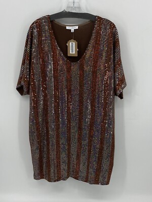 Ces Femme Preowned Women s Stretchy Brown /Silver Sparkle Dress Size Small NWT