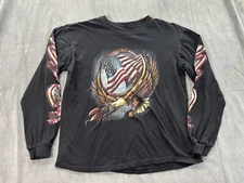 Hot Leathers TShirt Mens Large Black Eagle Patriotic Arm Logos Biker Cotton Long