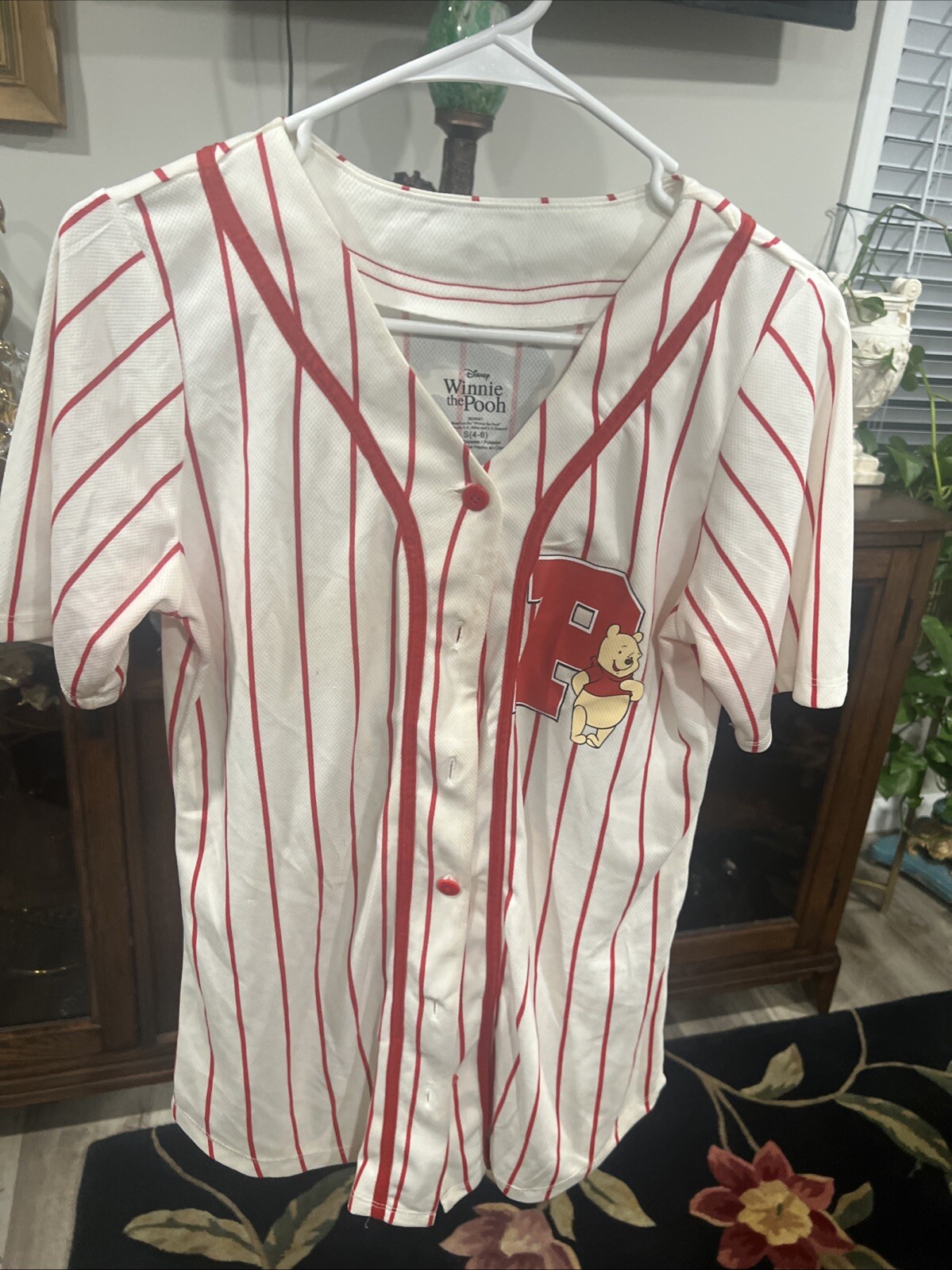 Disney Winnie The Pooh Baseball Jersey Shirt V-Neck Button Up Womens Large