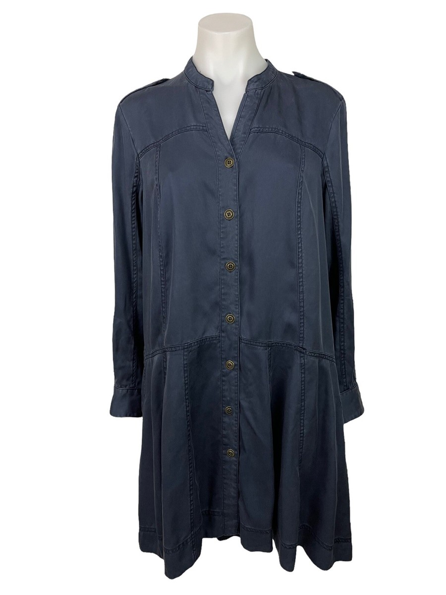 Anthropologie Holding Horses Mariona Navy Blue Button Front Shirt Dress Size 4 View 3