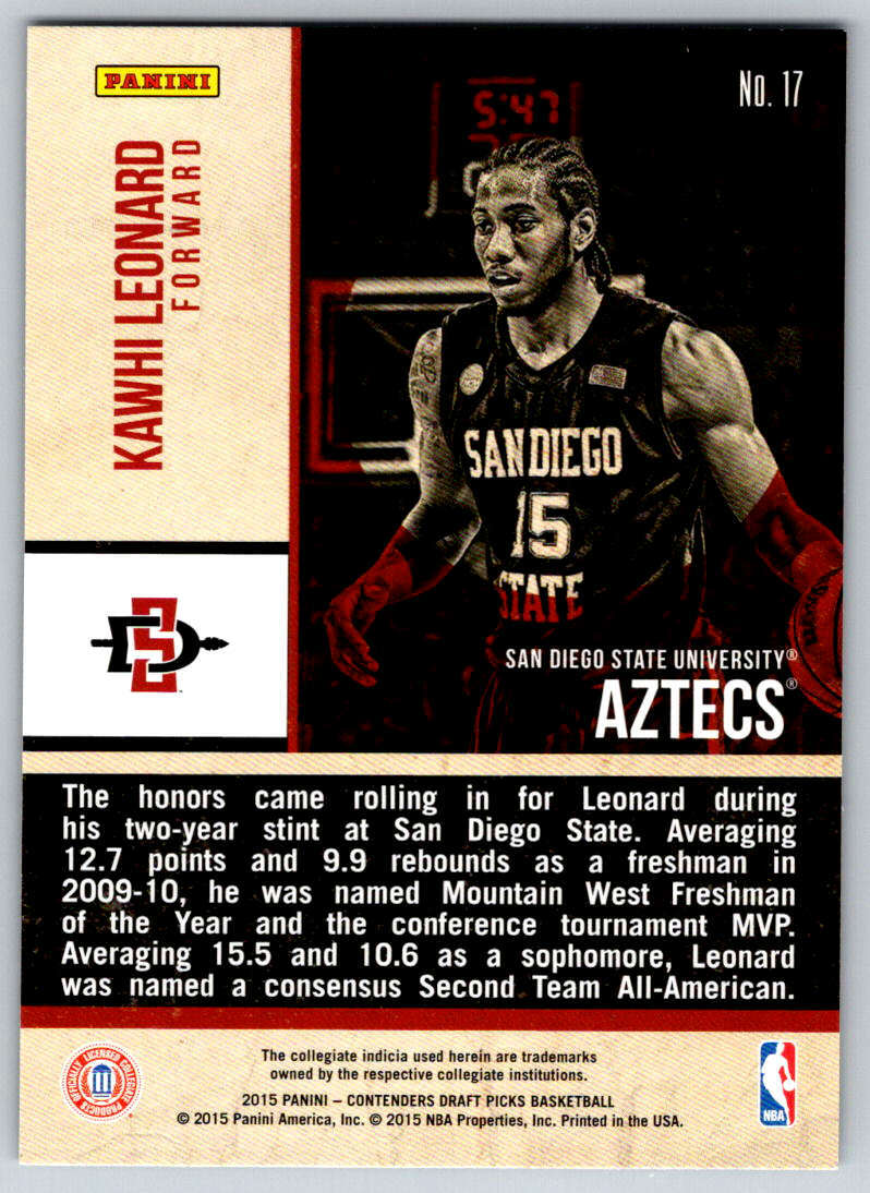 2015-16 Panini Draft Picks Old School Colors #17 Kawhi