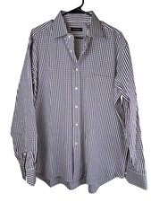 Canali Purple White Gingham Long Sleeve Button-Down Shirt Size 17.5/44 Italy