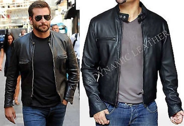 New Stylish Bradley Cooper Fashion Biker Real Leather Jacket Tagged