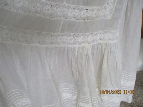 Antique Victorian Sheer Lace Inserts Skirt Petticoat White Lawn Cotton - Picture 9 of 11