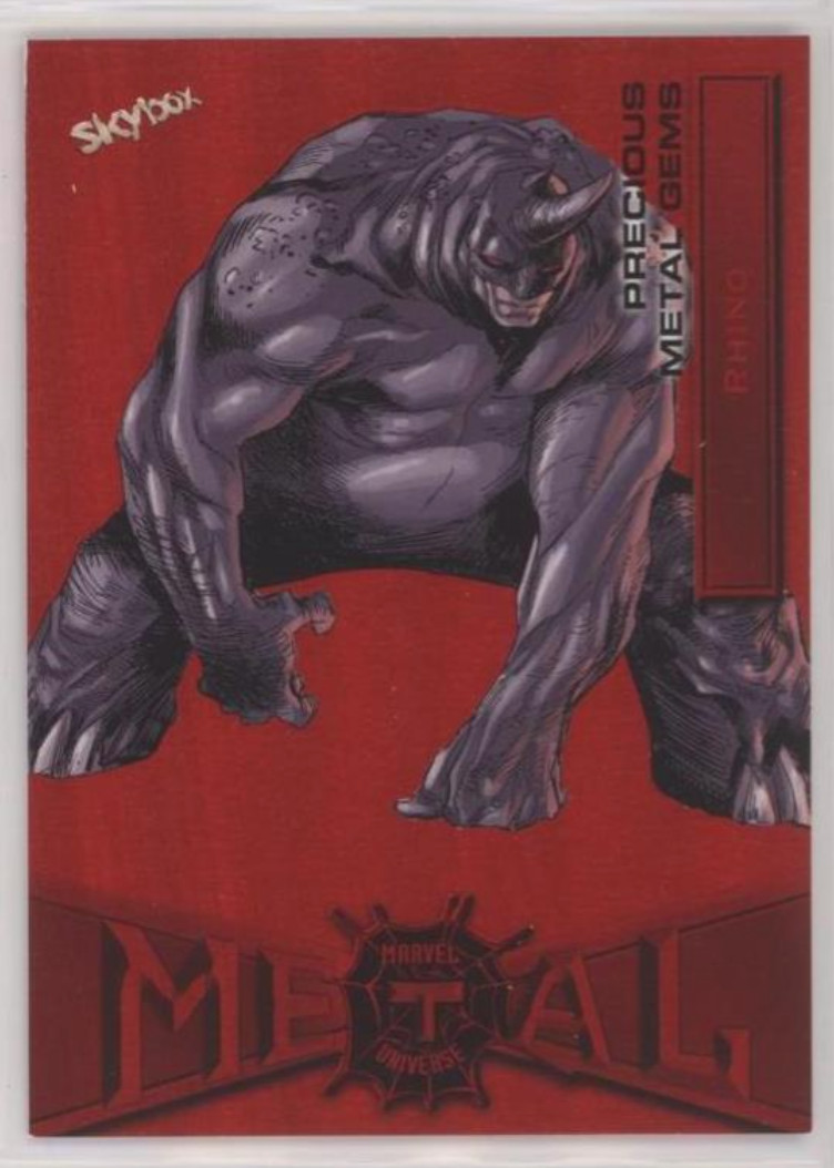 2022 Upper Deck Spider-Man Metal Rhino #68 Precious Metal Gems Red 046/100!
