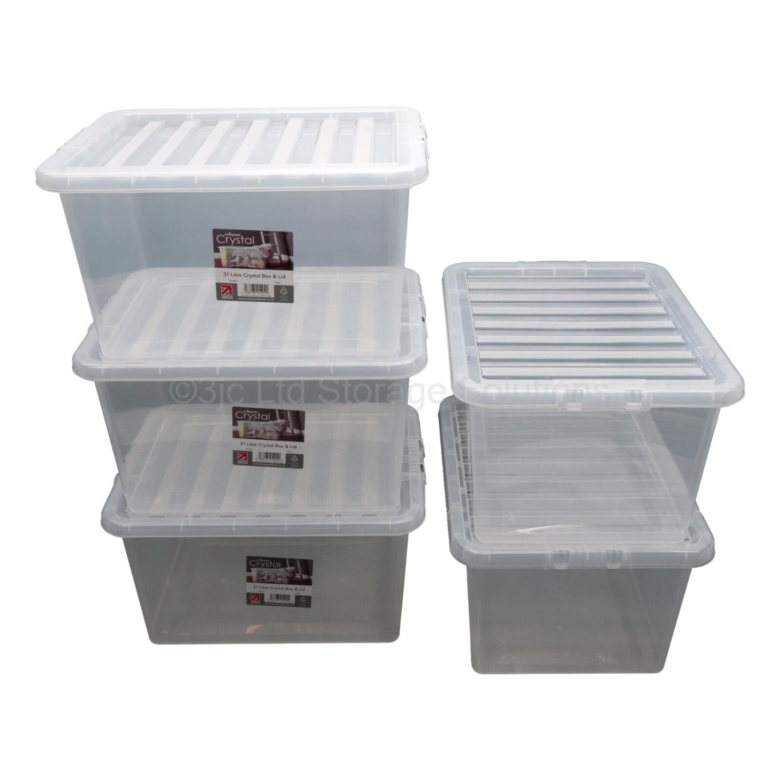 NEW 5 x 31 Litre Wham Crystal British Made Clear Plastic Storage Boxes Box & Lid