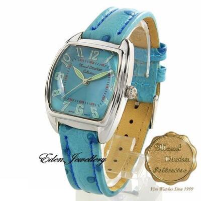 MARCEL DRUCKER Watch Doom Glass Blue Embossed Leather Ostrich Style WA-22-309